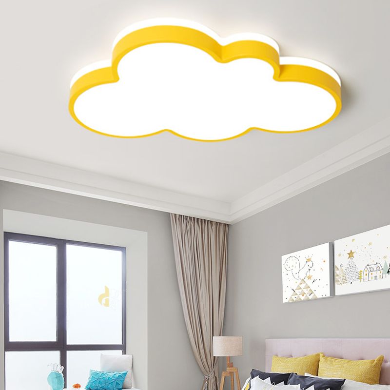Cloud Shade Bedroom Ceiling Light Acrylic and Metal LED Cartoon Style Flush Pendant Light in Yellow/White