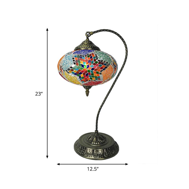 Décoratif oblong night clair tête simple tachée d'art en verre de table de table avec bras incurvé en jaune / bleu / vert