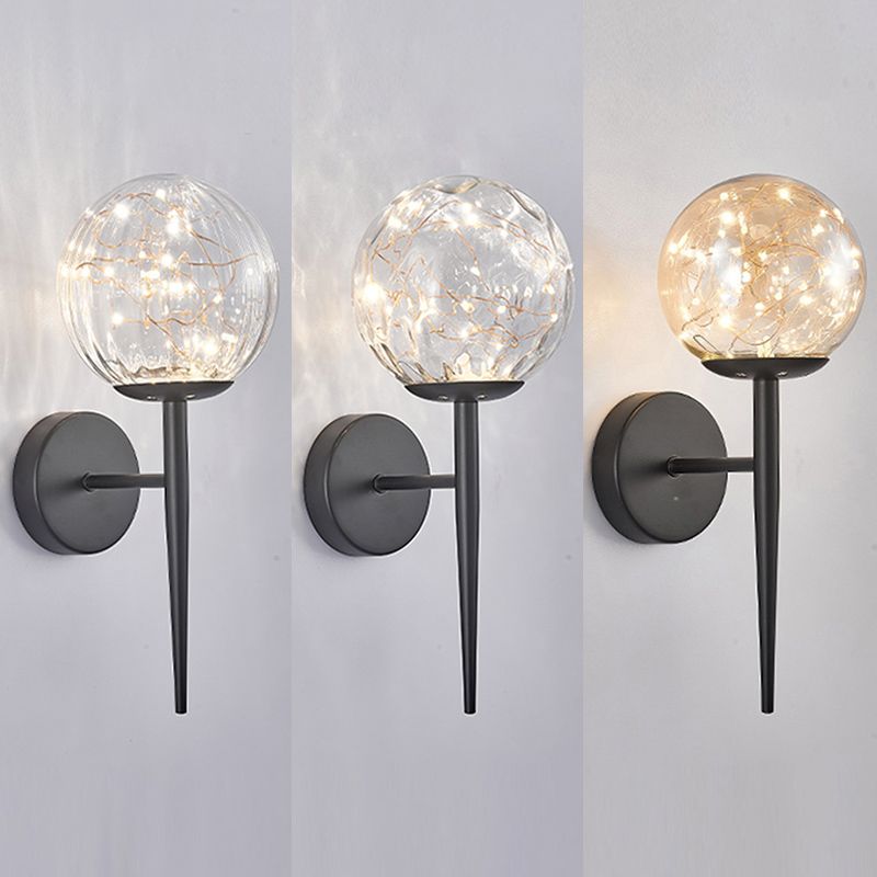 Gypsophila Sconce Lights con tonalità in vetro trasparente muro moderno appeso alla luce in ottone/nero