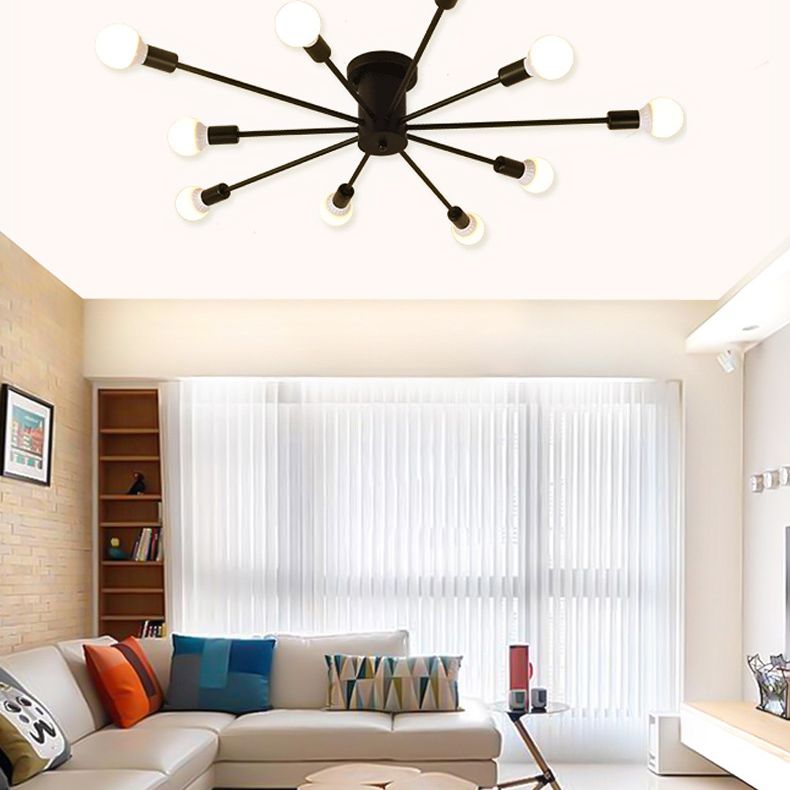Lacquered Ceiling Light in Industrial Retro Style Sputnik Metal Semi Flush Mount for Bedroom