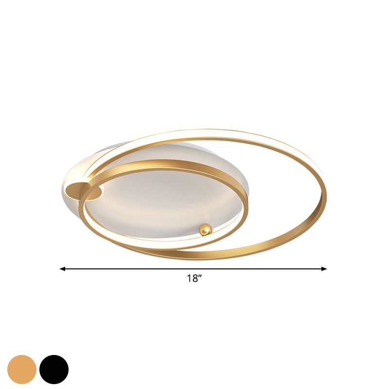 Modernismo a incasso a soffitto in metallo a doppio cerchio Nero/Oro Montaggio a incasso a LED in luce calda/bianca, 18"/21,5" W