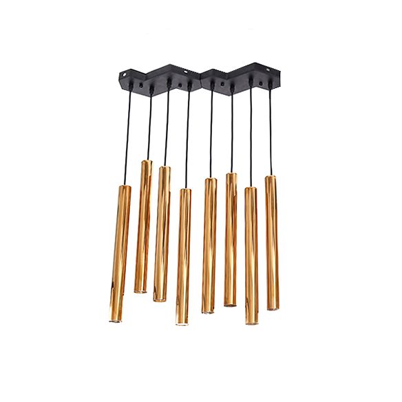 Pipe Pendant Lighting Metal postmoderne Metal 4/8/12 Lumières Gold Prusser à LED intégré Light Pendant pour restaurant