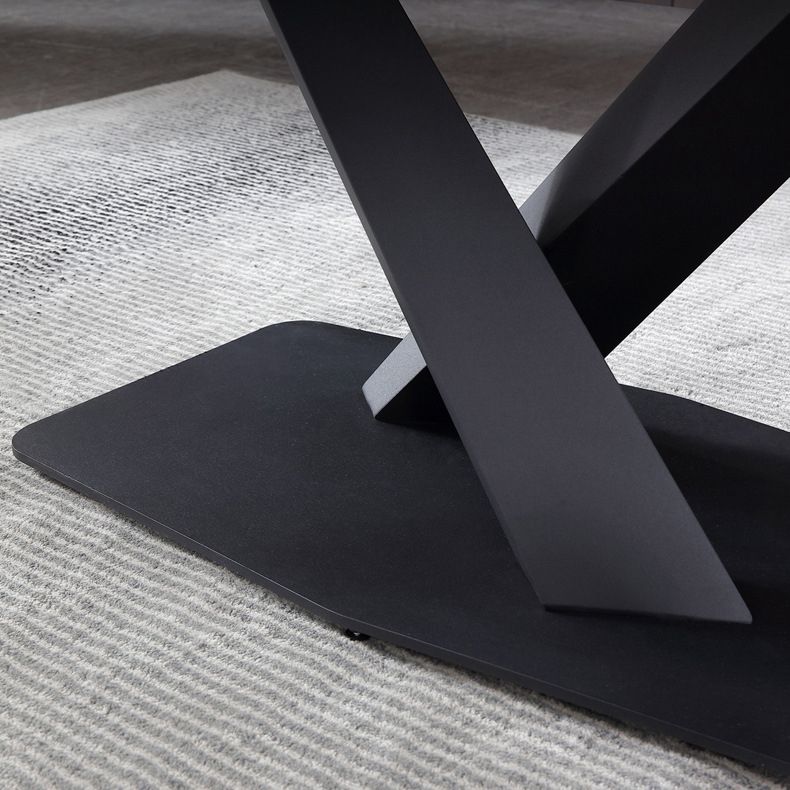 Table à manger rectangle de pierre noire noire table de cuisine industrielle avec base de piédestal