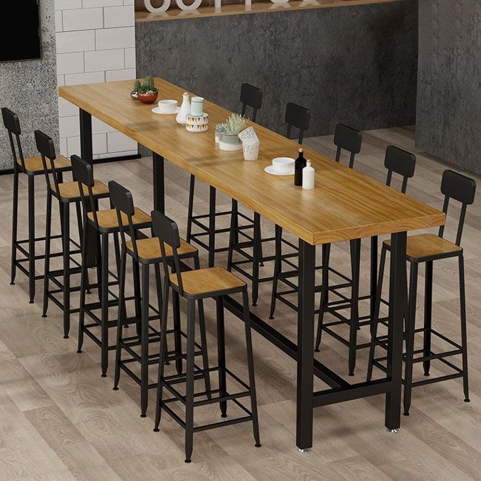 Rectangle Pine Wood Top Bar Table Industrial Bar Table with Trestle Base in Black