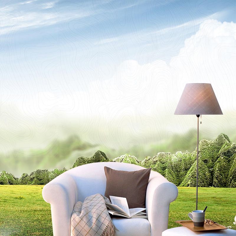 Picturesque Meadow Wall Covering Mural for Bedroom, Green, Customized Size Available