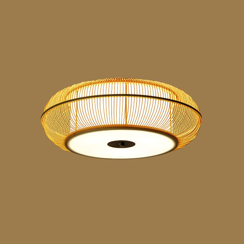Plafonnier beige en bambou en forme de tambour, plafonnier encastré de style asiatique
