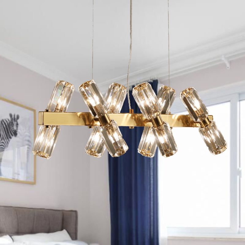 Lámpara de araña tubular tradicional cristal biselado 12/16 bulbos de oro colgante colgante luz