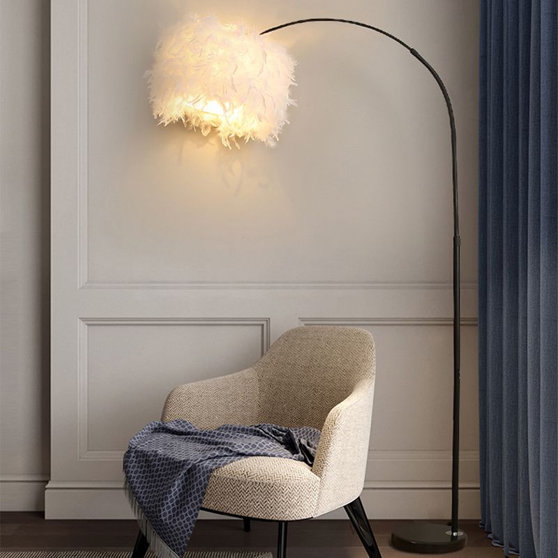 Trommelvormige veer staande lamp Noordse 1-bulb zwart/wit zwanenhals vloerlicht met/zonder lade
