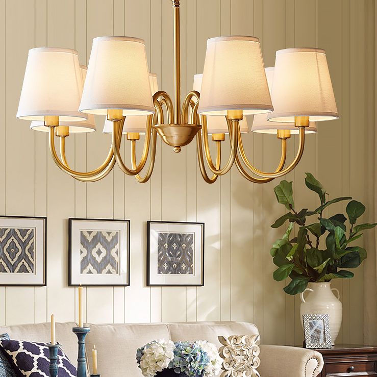 Post-Modern Gold Curving Hanging Chandelier Light Conical Fabric Ceiling Chandelier for Living Room