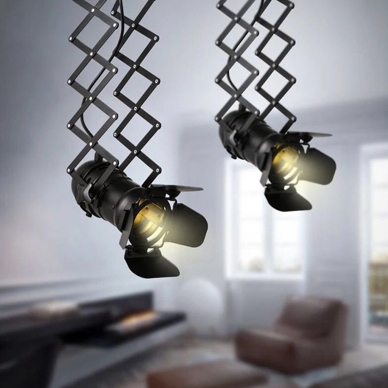 Black Torch Hanging Ceiling Light Art Deco 1-Head Metallic Pendant Light with Extendable Arm