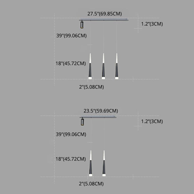 Cone Shaped Chandelier Lighting Fixture Simple Metal LED Dinning Room Island Pendant in Black