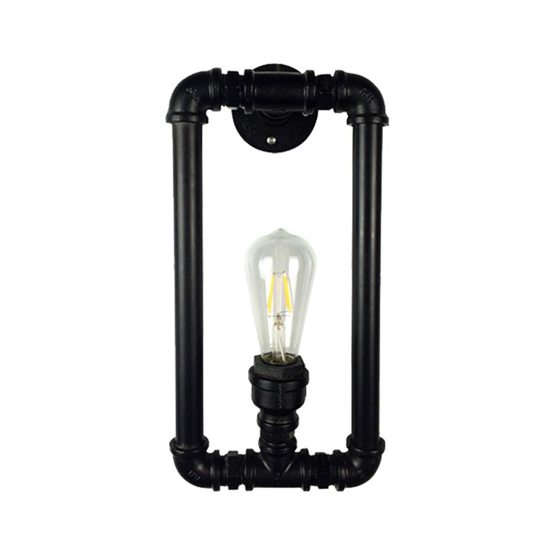 Matte schwarze Rechteck -Wandbeleuchtung mit Rohrdesign Industrial Metall 1 Licht Schlafzimmer Lampe