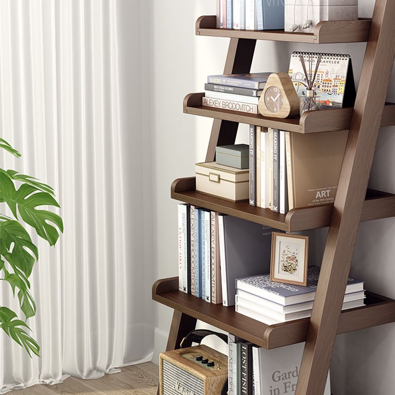 Modern Open Back Ladder Bookshelf Wooden Bookcase for Study Room