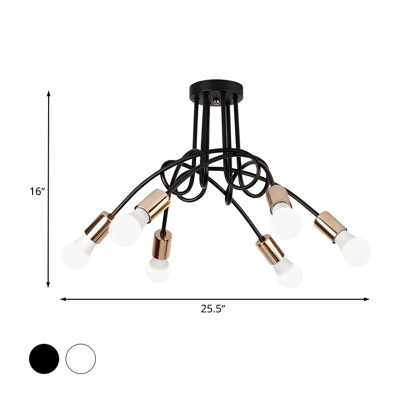 Iluminación de montaje semiempotrado trenzado negro/dorado con bombilla abierta, lámpara de techo de cocina de metal industrial de 3/5/6 luces