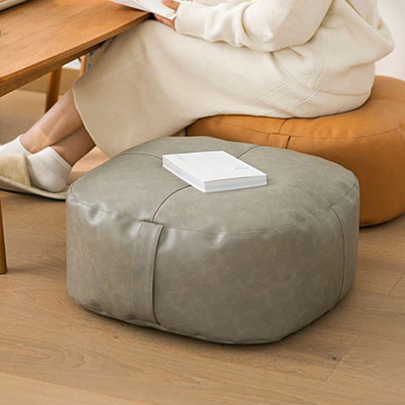 Modern Pouf Ottoman Faux Leather Upholstered Solid Color Square Ottoman