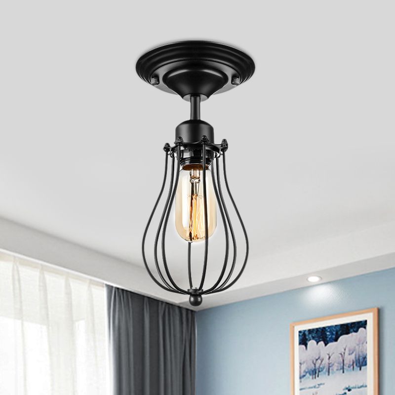 Plafonnier en forme d'ampoule à 1 tête, Style industriel, plafonnier Semi-encastré en métal noir pour salle à manger