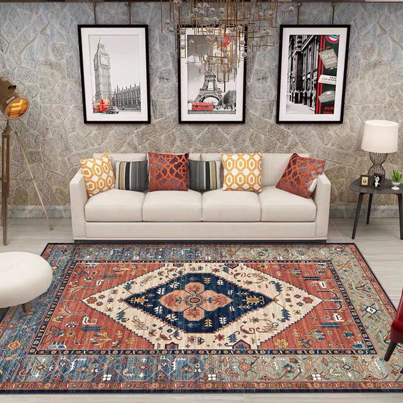 Retro Rug Traditional Area Rug Polyester Easy Care Carpet for Bedroom
