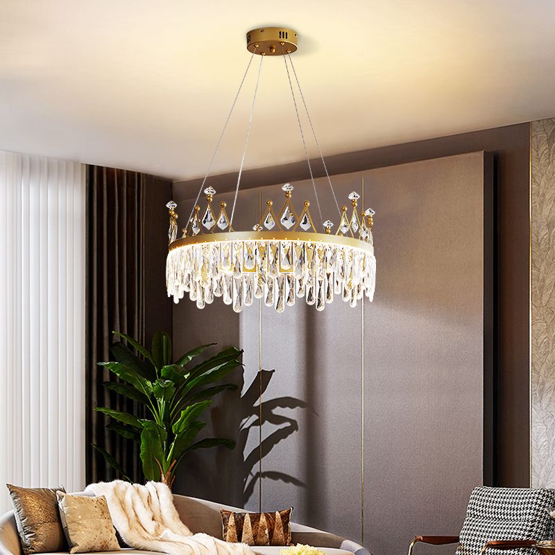Contemporary Crown Chandelier Lights Crystal Pendant Ceiling Lights for Living Room