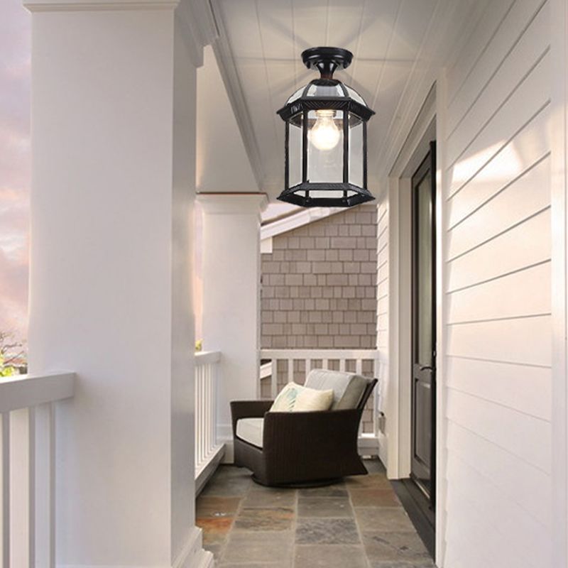 Plafonnier de style traditionnel avec abat-jour en verre transparent, luminaire encastré pour couloir