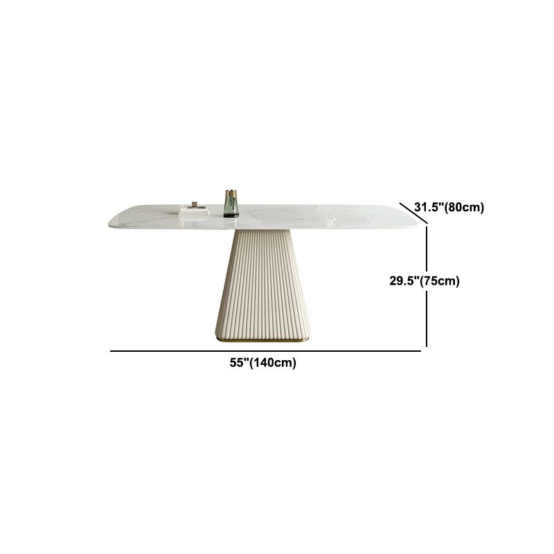 Stone Top Dining Table Rectangle Dining Table with Pedestal Base in White