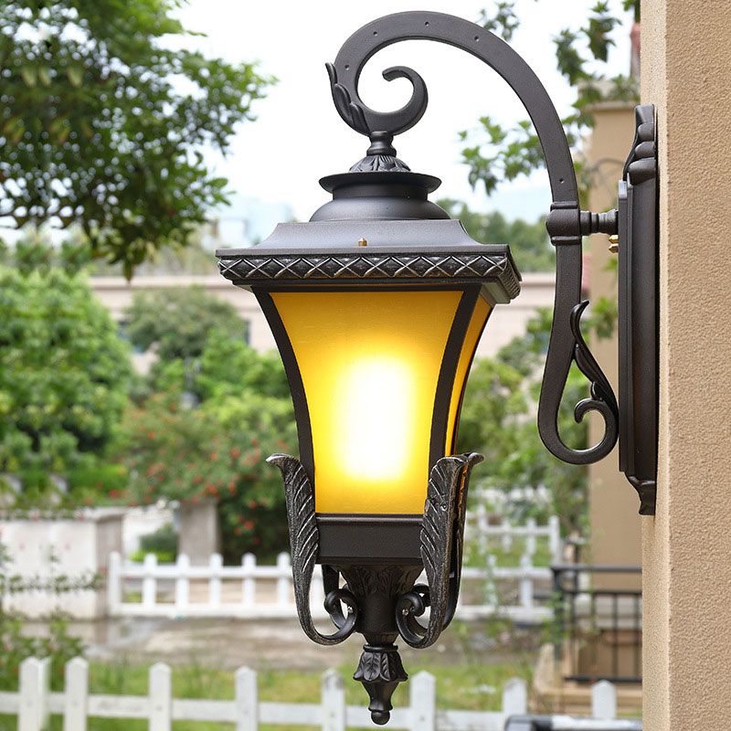 1 Head Tan Glass Wall Mount Light Traditional Coffee Square Bell Outdoor Wall Light Fixture