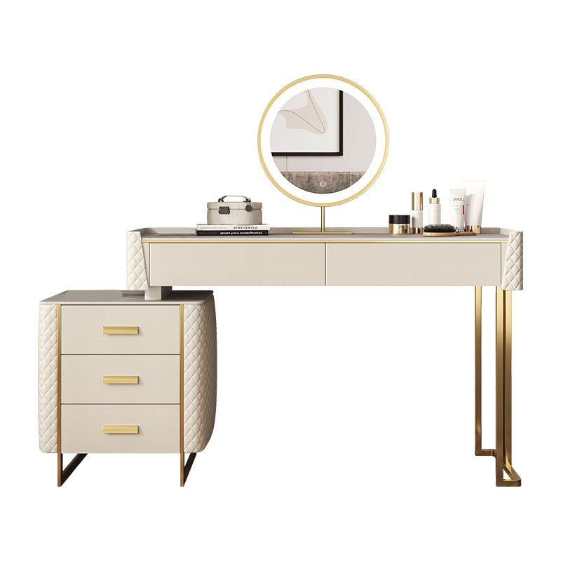Glam Stone Top Vanity Makeup Table Set Wooden 5-Drawers Dressing Table