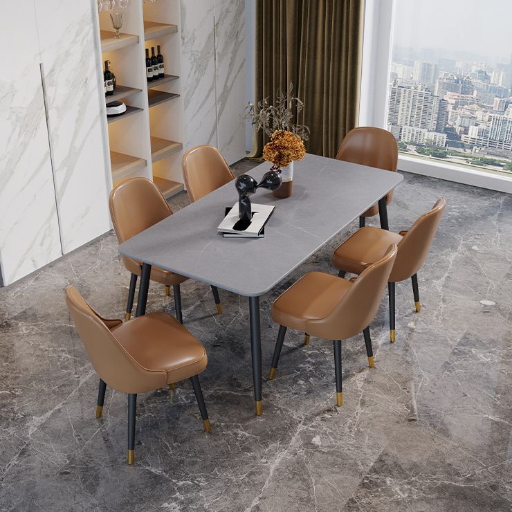 Industrial Kitchen Dinner Table Rectangle Stone 4 Legs Dining Table