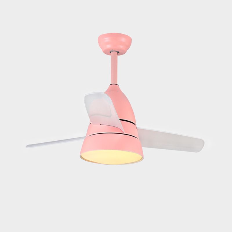 Metal Flush Mount Fan Lamp Macaroon Style LED 3 Gears Ceiling Fan Light for Living Room