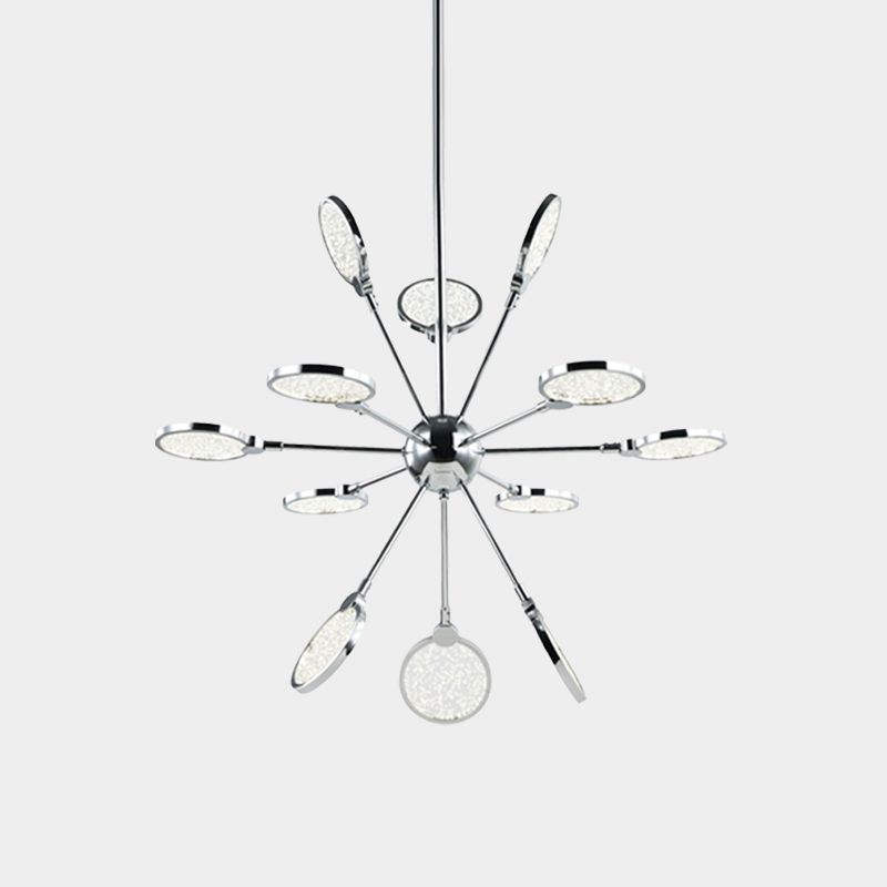 Sputnik Hanging Chandelier modernista LED metálico LED cromo Luz colgante suspendida con sombra acrílica en luz cálida/blanca