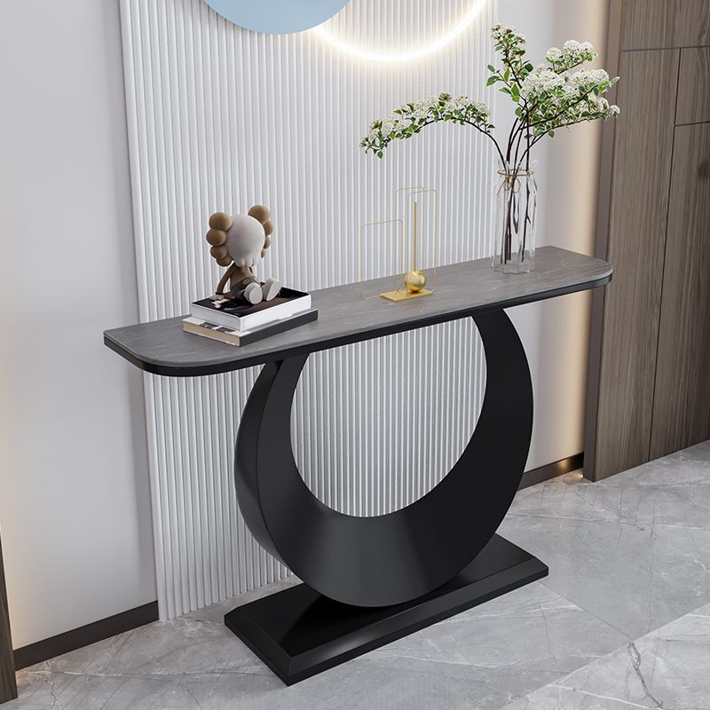 Stone Half Moon Console Table 31.5-inch Tall Accent Table with 1 Shelf