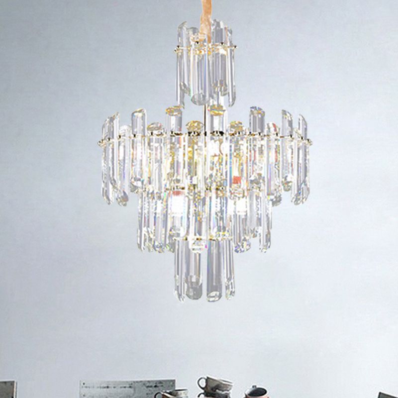 3 niveles Candelier de cristal biselado Luz de luz contemporánea 8/12 luces claras luz de techo colgante