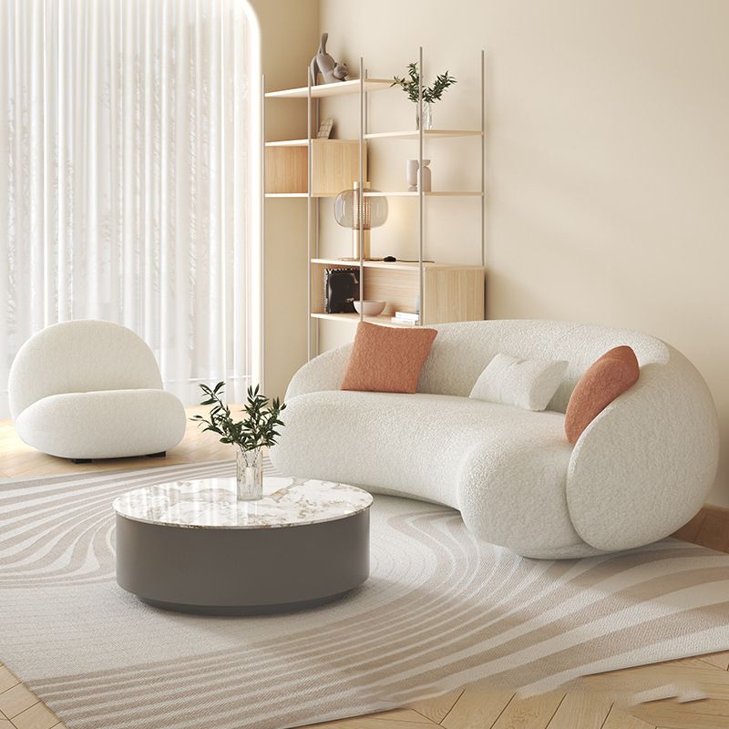 Sloped Arm Curved Sofa Nordic Wool Simple Sofa in White of 27.6" H