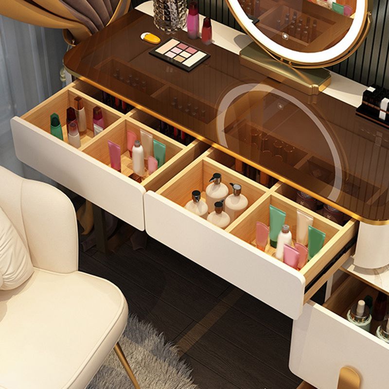 Glass Makeup Counter Bright White Vanity Tables with Storage Drawers, 15.74" Wide