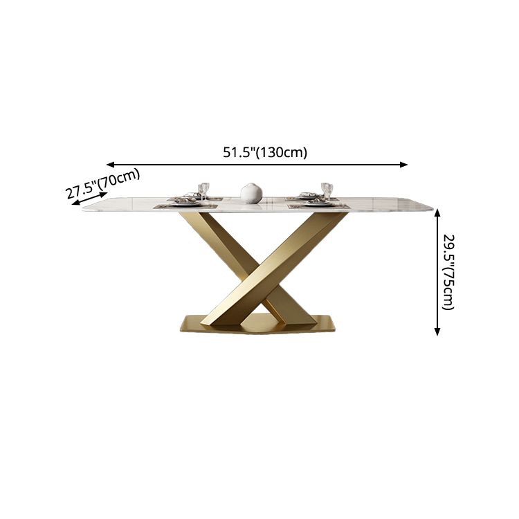Metal Traditional Luxury Rectangle Table White Sintered Stone Table with Pedestal