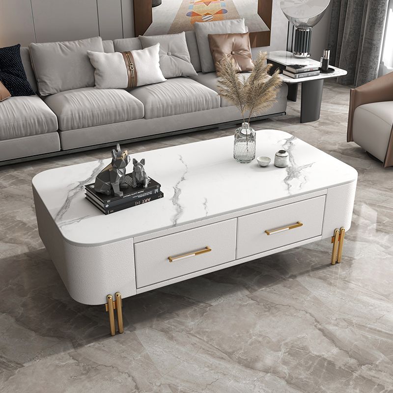 4 Legs Steel Frame Base Design Grey/white Slate Top Coffee Table