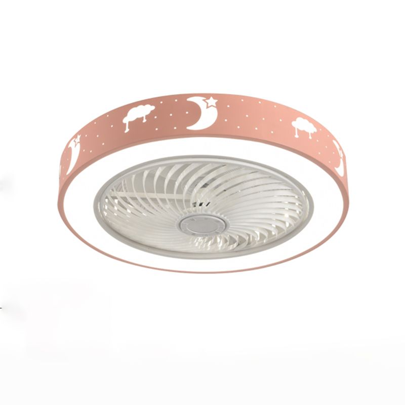 Lámpara de ventilador en forma de tambor rosa caricatura led metal semi flush luz para habitación infantil