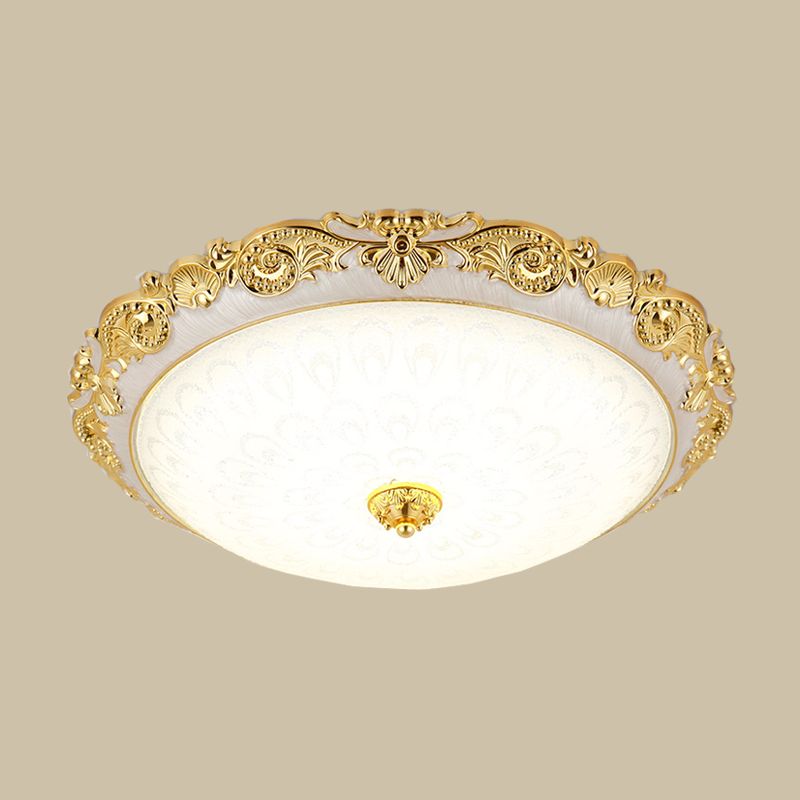 Lampade da incasso in metallo dorato Lampade da soffitto tradizionali per camera da letto con paralume in vetro