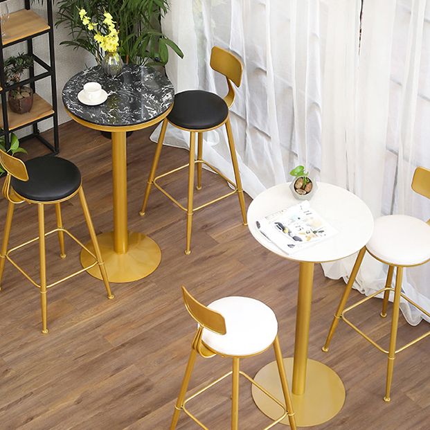 Glam Style Gold Iron Bar Table Marble Round Indoor Pedestal Bistro Table - 21.6"W x 41.3"H