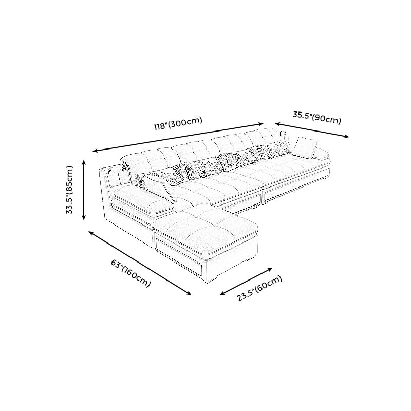 129.92" L√ó 62.99" W √ó 33.46" H Sofa Pillow Top Arm Sectional with Storage