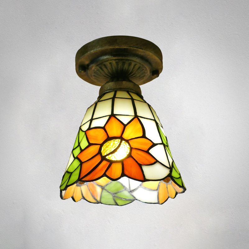 Plafonnier en forme de dôme, 1 ampoule, vitrail, luminaire semi-encastré vintage pour couloir