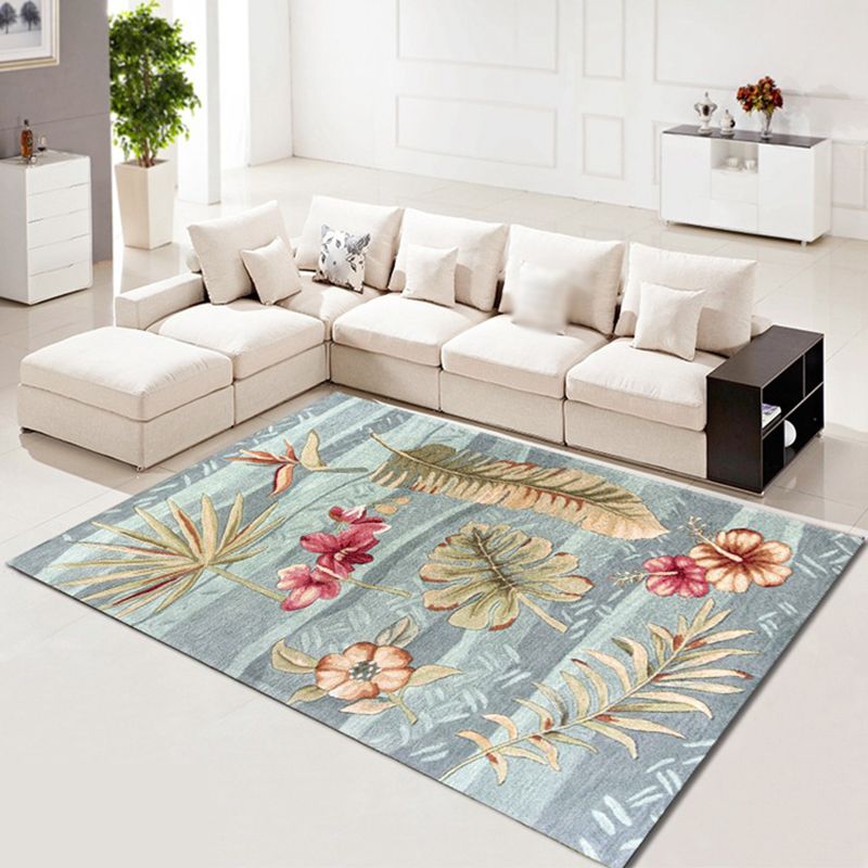 Leisure Area Carpet Modern Plant Pattern Rug Polyester Washable Carpet with Non-Slip Backing