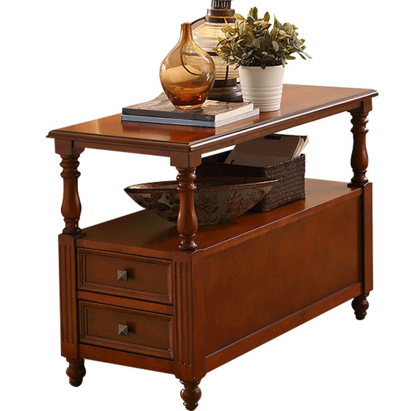 24" Tall Top Side with Two Drawer Table 4 Wooden Legs Single End Table