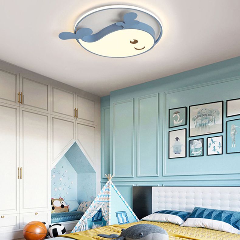 Accesorio de techo LED de delfín acrílico en soporte empotrado de hierro lacado de estilo creativo para niños para dormitorio