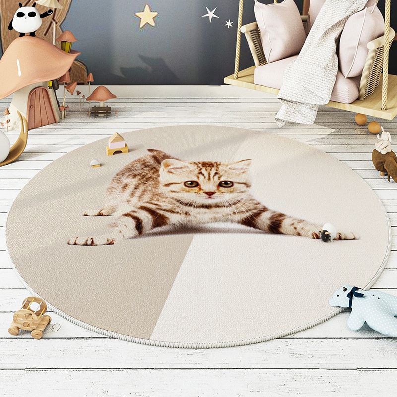 Modern Carpet Round Animal Printed Area Rug Non-Slip Backing Adult Polyster