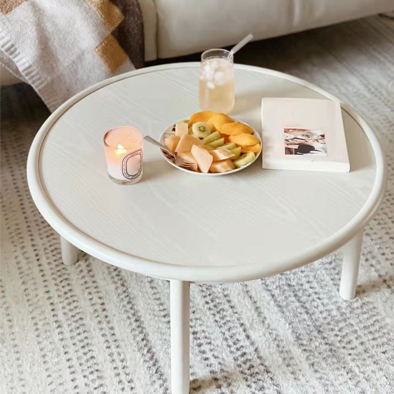 Contemporary Cream Round Coffee Table Solid Wood 1 Single Cocktail Table