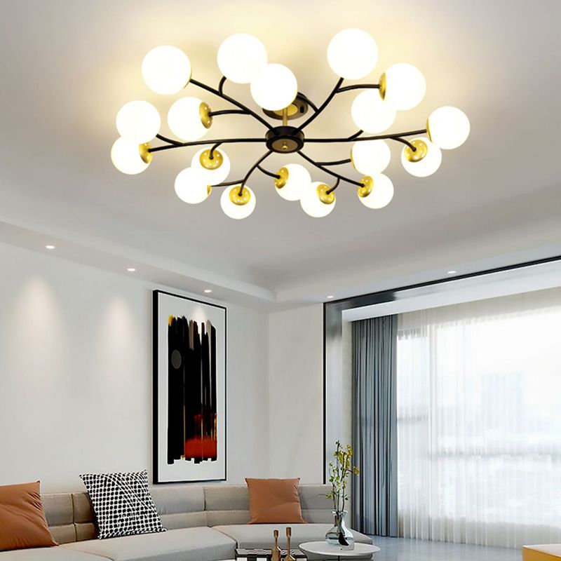 Ball Shape Glass Flush Light Modern Style Multi Lights Flush Mount Fixture in Black