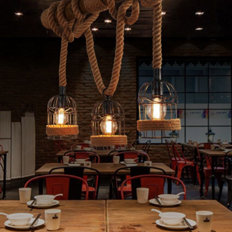 Rope Island Pendant Industrial Style Island Light Fixtures for Living Room