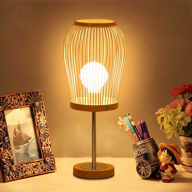 Lanterna da lavoro Illuminazione in bambù cinese 1 lampadina Beige Piccola lampada da scrivania per soggiorno
