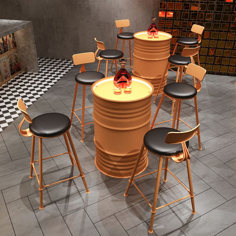 Industrial Orange Counter Stools Iron PU Upholstery Bar Stools with Low Back