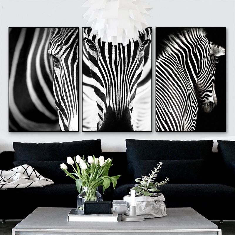 Photography Zebra Canvas Wall Art Soft Color Vintage Style Painting for Living Room